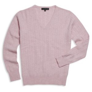 V Neck Long Sleeves Cable Pattern Jumper