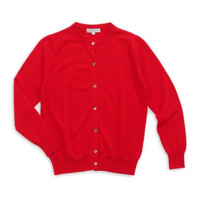 Round Neck Long Sleeves Cardigan Red