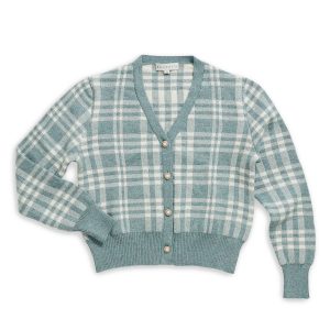 V Neck Long Sleeves Jacket Double Warm Checks Pattern