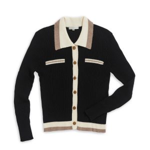 Collar Cardigan Ribs Pattern Slim fit Jacket Black