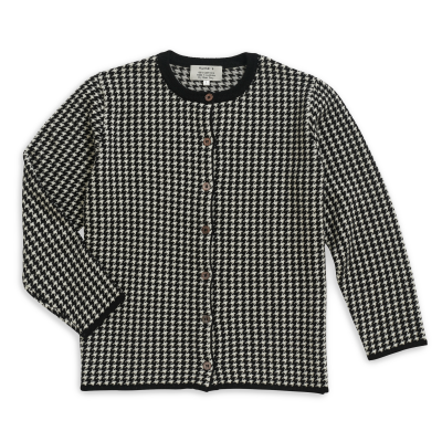 R Neck Long Sleeves Houndstooth Pattern Thick Jacket